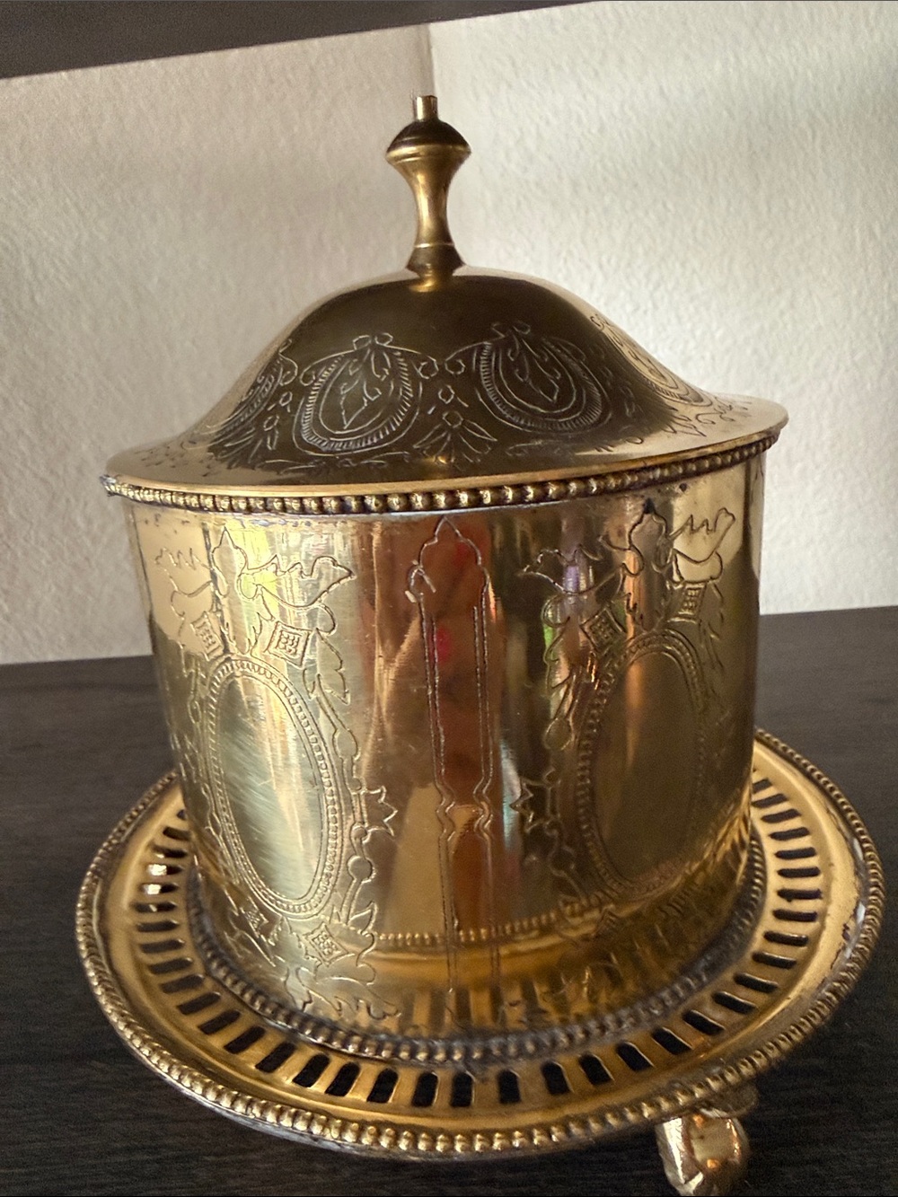 Brass Decorative Lidded Canister - Ornate Etched Design